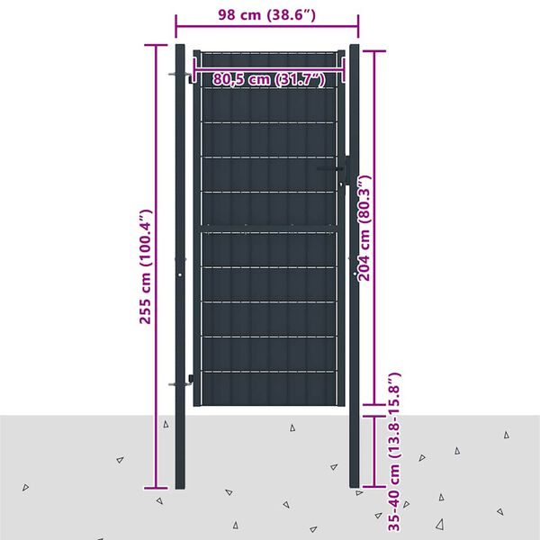 vidaXL フェンスゲート PVC＆スチール 100x204 cm アンスラサイト