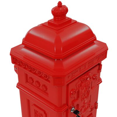 vidaXL 柱型 郵便ポスト アルミ製 ヴィンテージスタイル 防錆性 レッド