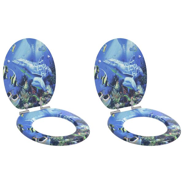 vidaXL トイレ便座2点セット ソフトクローズ式ふた付き MDF材 ドルフィンデザイン