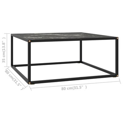 vidaXL コーヒーテーブル ブラック 80x80x35cm ブラック大理石ガラス製