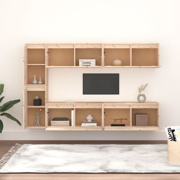 vidaXL テレビキャビネット 6点 無垢のパイン材 (813456x2+813486)