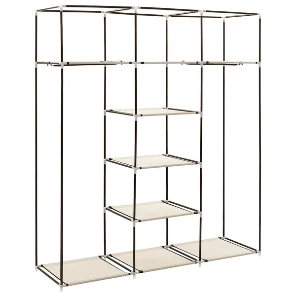 vidaXL ワードローブ コンパートメント＆吊り下げ棒付き 150x45x175 cm 布製 クリーム