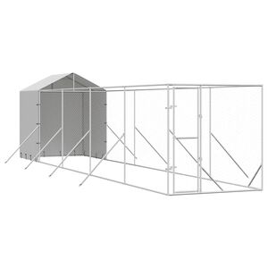 vidaXL 屋外犬小屋 屋根付き シルバー 2x10x2.5 m 亜鉛メッキ鋼製