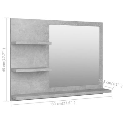 vidaXL バスルーム ミラー コンクリートグレー 60x10.5x45 cm パーティクルボード
