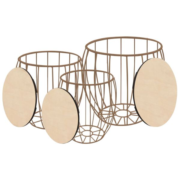 vidaXL コーヒーテーブル3点セット ポプラ合板＆鉄