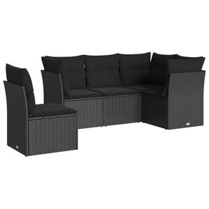 vidaXL 屋外ソファ5点セット クッション付き ブラック ポリラタン製