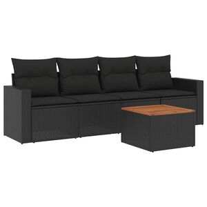 vidaXL 屋外ソファ5点セット クッション付き ブラック ポリラタン製