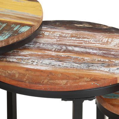 vidaXL サイドテーブル 3点 無垢の再生木材