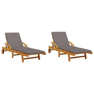vidaXL サンラウンジャー 2個セット クッション付き 200x68x83cm 無垢材アカシア