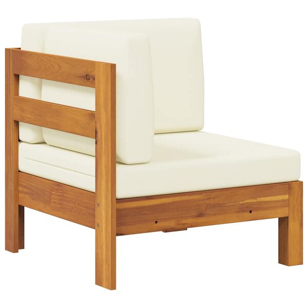 vidaXL コーナーソファ クリームホワイトクッション付き アカシア無垢材