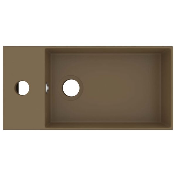 vidaXL バスルーム用 洗面ボウル オーバーフロー付き セラミック製 マットクリーム