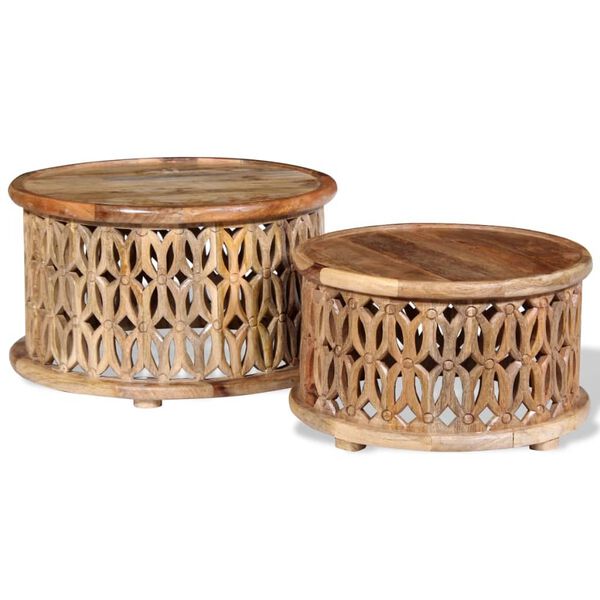 vidaXL コーヒーテーブル2点セット マンゴー無垢材