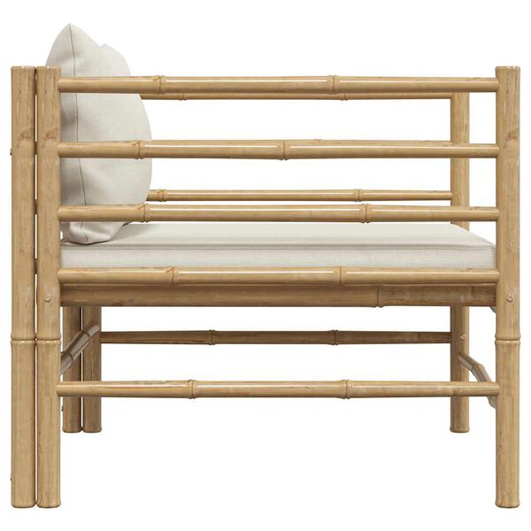 vidaXL ガーデンソファ クリームホワイトクッション付 竹製