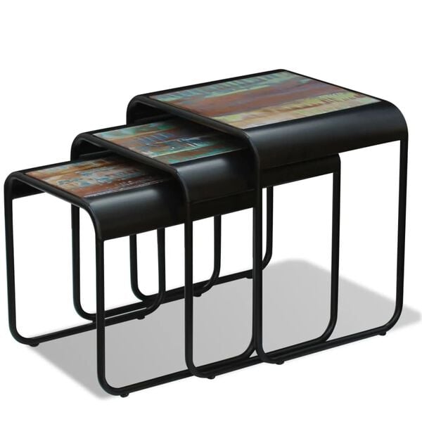 vidaXL ネスティングテーブル 3点 再生木材 無垢材