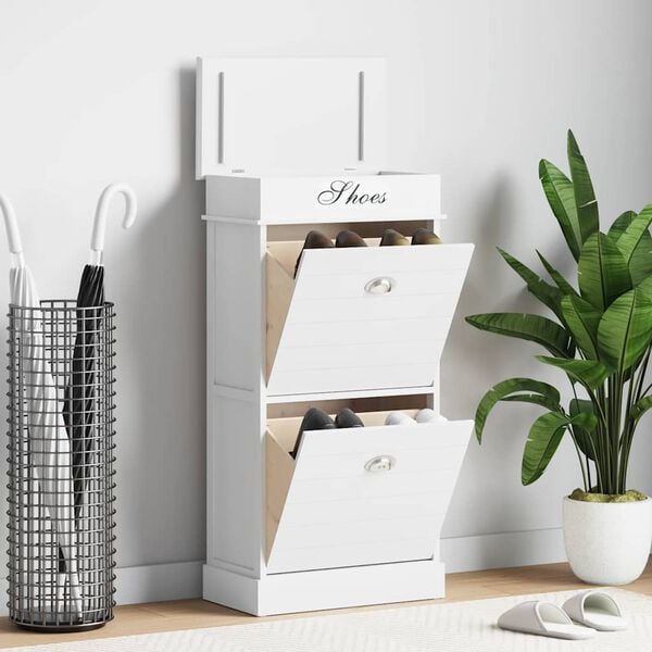 vidaXL シューズキャビネット ホワイト 50x28x98cm 桐材