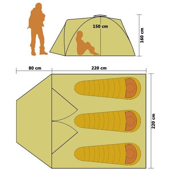 vidaXL ポップアップキャンプテント 3人用 ブルー