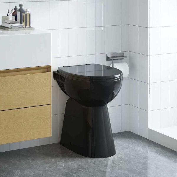 vidaXL リムなしトイレ 追加7cm 高さ ソフトクローズ セラミック製 ブラック