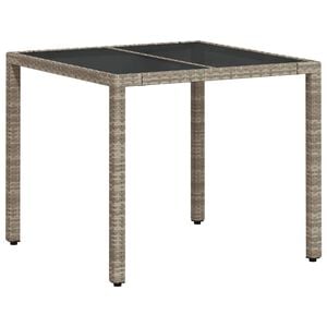 vidaXL ガーデンテーブル ガラス天板付き 90x90x75 cm ポリラタン製 グレー