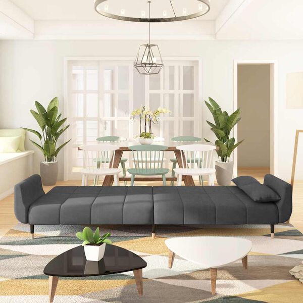 vidaXL 2人掛けソファベッド（枕2個付き、ダークグレーベルベット）