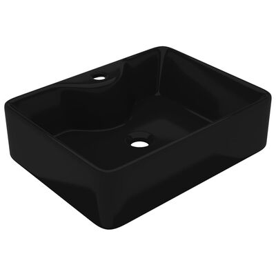 vidaXL バスルーム用 洗面ボウル 蛇口穴付き 正方形 陶器製 ブラック
