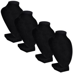 vidaXL ジュエリーホルダー ネックレス用 バスト ブラック 9x8.5x15cm 4点 フランネル生地