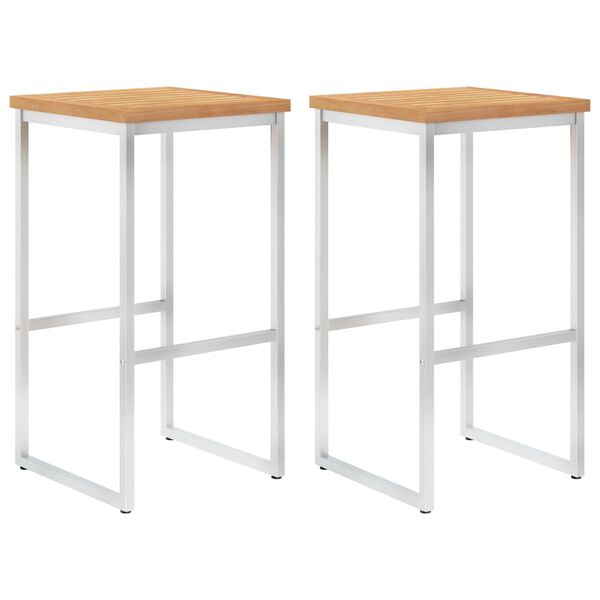 vidaXL バースツール 2点 チーク無垢材＆ステンレススチール