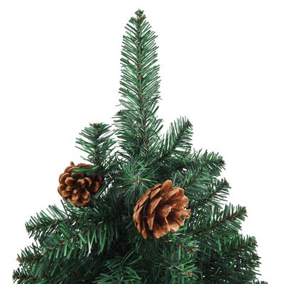 vidaXL スリム型 クリスマスツリー 天然木材＆松ぼっくり グリーン 210cm PVC製