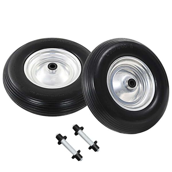 vidaXL 一輪車用 車輪 2点セット車軸付き PU 4.00-8 390mm