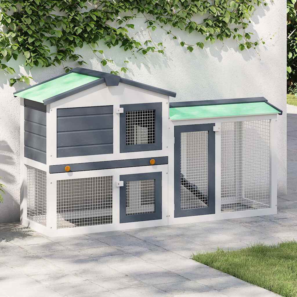 vidaXL 屋外用 大型うさぎ小屋 グレー＆ホワイト 145x45x84cm 木製