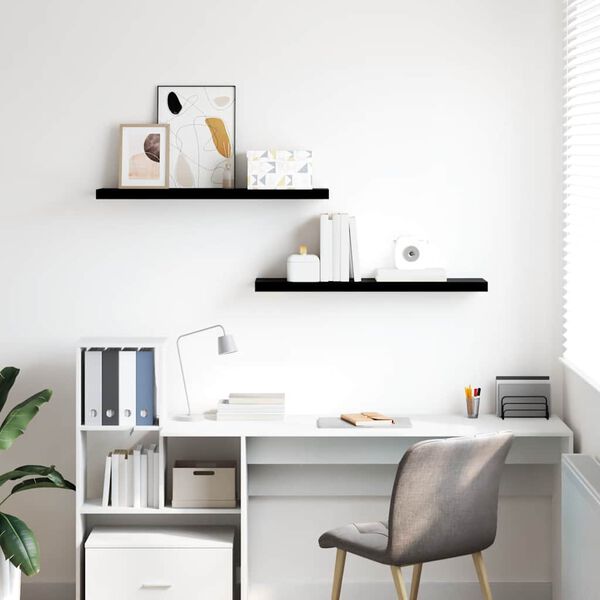 vidaXL フローティングウォールシェルフ 2点 ハイグロスブラック 90x23.5x3.8cm MDF