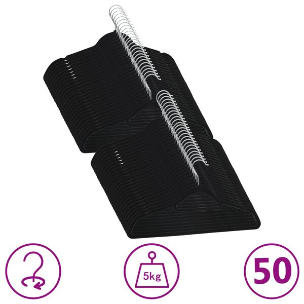 vidaXL 衣類ハンガー 50点セット すべり止め ブラック ベルベット