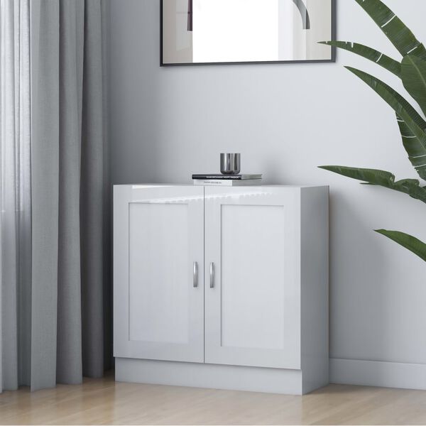 vidaXL ブックキャビネット ハイグロスホワイト 82.5x30.5x80cm エンジニアリングウッド