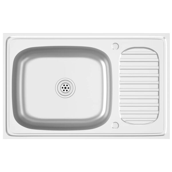 vidaXL キッチンシンク 排水口付き シルバー 800 x 500 x 155 mm ステンレススチール製