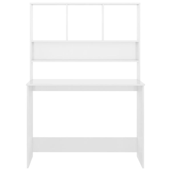 vidaXL 棚付きデスク ハイグロスホワイト 110x45x157cm パーティクルボード