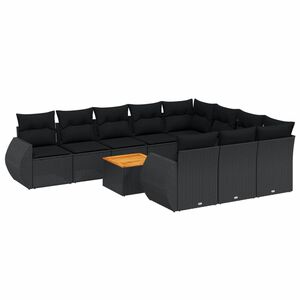 vidaXL 11ピース ガーデンソファセット クッション付き ブラック ポリラタン