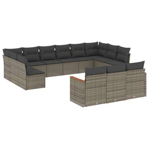 vidaXL ガーデンラウンジ13点セット クッション付き グレー ポリラタン製