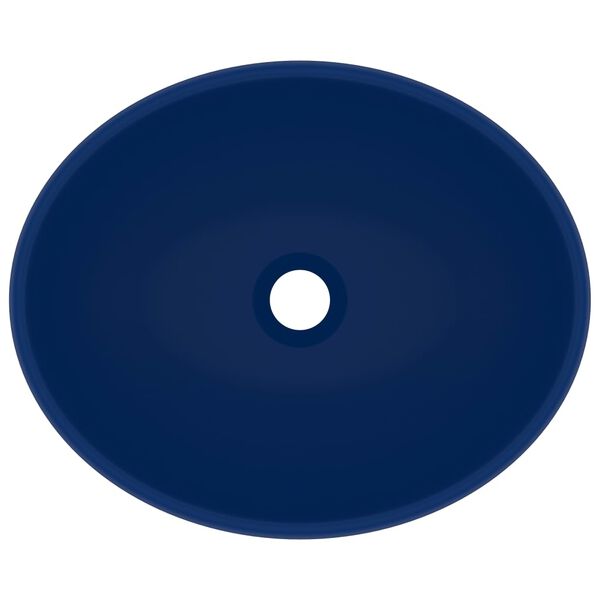 vidaXL ラグジュアリー 洗面器 楕円型 マットダークブルー 40x33cm セラミック製