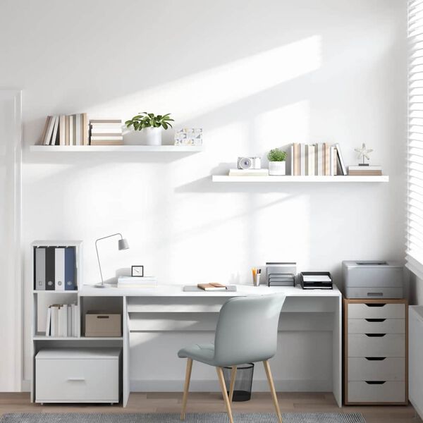 vidaXL フローティングウォールシェルフ 2点 ハイグロスホワイト 120x23.5x3.8cm MDF