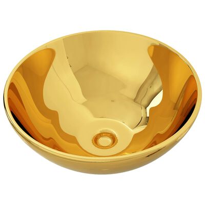vidaXL 洗面器 32.5x14cm 陶器製 ゴールド