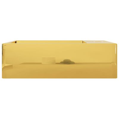 vidaXL 洗面器 オーバーフロー付き 49x25x15cm 陶器製 ゴールド