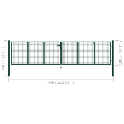 vidaXL 網目ガーデンゲート 400x100cm スチール製 グリーン