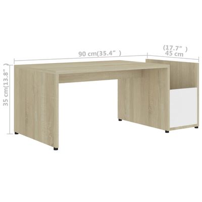 vidaXL コーヒーテーブル ホワイト＆ソノマオーク 90x45x35cm パーティクルボード
