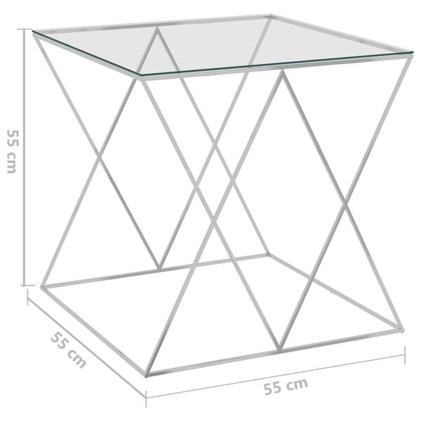 vidaXL コーヒーテーブル シルバー 55x55x55cm ステンレススチール＆ガラス製