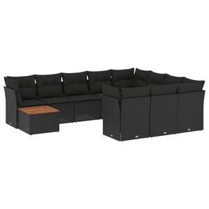 vidaXL 11ピース ガーデンソファセット クッション付き ブラック ポリラタン
