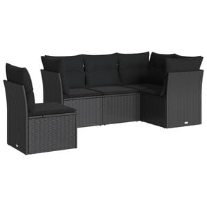 vidaXL 屋外ソファ5点セット クッション付き ブラック ポリラタン製