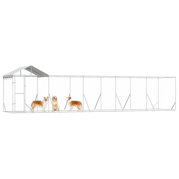 vidaXL 屋外犬小屋 屋根付き シルバー 10x2x2.5 m 亜鉛メッキ鋼製