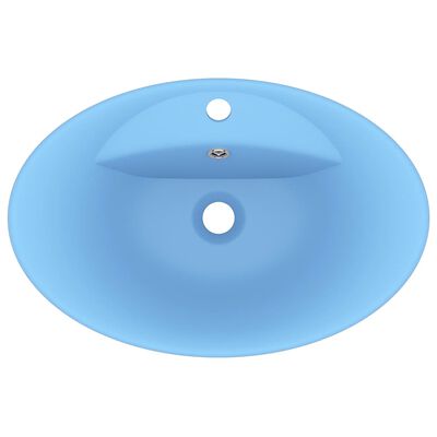 vidaXL ラグジュアリー 洗面器 楕円型 オーバーフロー付き マットライトブルー 58.5x39cm セラミック製