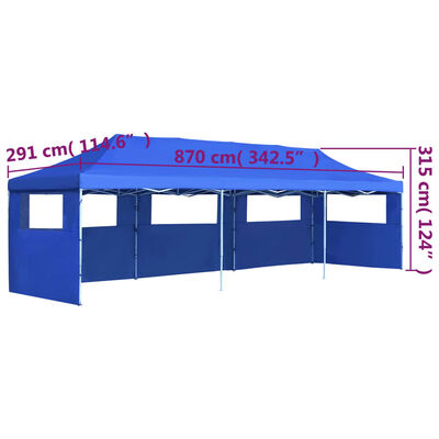 vidaXL 折りたたみ式 ポップアップパーティーテント 側壁5枚付き 3x9m ブルー