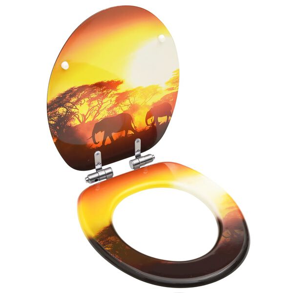 vidaXL トイレ便座 ソフトクローズ式ふた付き MDF製 サバンナデザイン