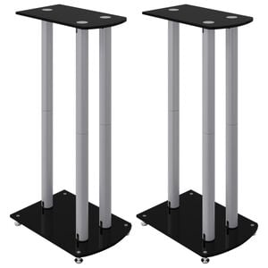vidaXL スピーカースタンド 2点 ブラック＆シルバー 強化ガラス 柱3本デザイン